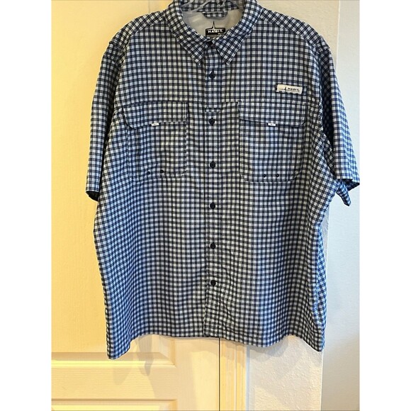 Habit Mens 2XL Blue Plaid Short Sleeve Vented Fishing Shirt Vented Back UPF 40 - Picture 1 of 9